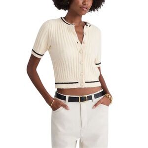 Madewell Womens Cozy Puff Short Sleeve Wool & Cotton Blend Cardigan NWT XS Cream